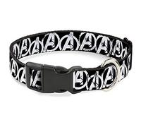 Marvel Comics - Collar para Mascotas, Collar de Perro, Hebilla de plástico, Logotipo de los Vengadores A, Desgastado, Negro y Blanco, 7 a 8.5 Pulgadas, 0.5 Pulgadas de Ancho