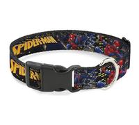 Marvel Comics - Collar para mascotas, collar de perro, hebilla de plástico, logotipo del título de Spider Man y posturas de horizonte de acción, 9.5 a 14.5 pulgadas, 0.5 pulgadas de ancho