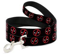 Marvel Comics - Correa para mascotas, correa para perro, logotipo de Deadpool negro, rojo y blanco, 4 pies de largo 1.5 pulgadas de ancho