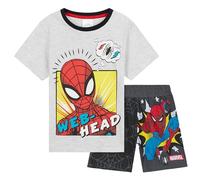 Marvel Cómodo Conjunto de Pijama Corto Superhéroes para Niños (Gris/Negro Spiderman, 7-8 Años)