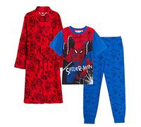 Marvel Conjunto de bata y pijama de Spiderman para niños a juego de 3 piezas de bata de baño + pijamas para niños, rosso, 5-6 Years