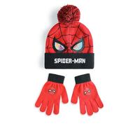 Marvel Conjunto de gorro y guantes Spiderman para niños | Gorro de invierno de punto rojo y negro con ojos y telaraña de Spiderman | Gorro con pompón de talla única para niños