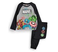 Marvel Conjunto de Pijama Avengers Boys | Pijamas Gráficos de Manga Larga de Superhéroe Gris y Negro | Regalo de mercancía de película