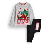 Marvel Conjunto de Pijama Avengers Boys | Pijamas Gráficos de Manga Larga de Superhéroe Gris y Negro | Regalo de mercancía de Ropa de Dormir