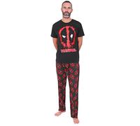 Marvel Conjunto de pijama largo Deadpool para hombre, color negro y rojo, Negro, XL