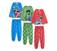 Marvel Conjunto de Pijama para niño, Paquete de 3 | Camiseta de Manga Larga con gráfico de Spiderman, Hulk y Capitán América para niños y Pantalones de Pijama de Pernera Larga en Rojo, Verde y Azul