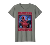 Marvel Deadpool Approved by Deadpool Camiseta, Mujer, Verde Militar Jaspeado, M