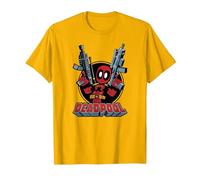 Marvel Deadpool Cartoon Guns Camiseta, Hombre, Dorado Brillante, 3XL