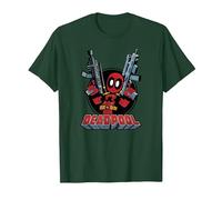 Marvel Deadpool Cartoon Guns Camiseta, Hombre, Verde Bosque, M