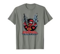 Marvel Deadpool Cartoon Guns Camiseta, Hombre, Verde Militar Jaspeado, M