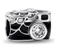 Marvel Dije con diseño de cámara de Hombre Araña en plata de ley con circonitas cúbicas transparentes, esmalte negro, azul y rojo transparente