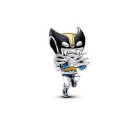 Marvel Dije con diseño de Wolverine en plata de ley con esmalte negro, amarillo y azul