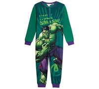 Marvel El Increíble Hulk Pijama de una pieza para niños de forro polar con cremallera, todo en uno, pijamas de niños, ropa de dormir para el ocio, verde, 4-5 años
