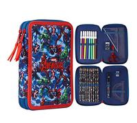 Marvel Estuche Escolar con Artículos de Papelería - Estuche Escolar Niño con Material Escolar - Incluye Lápices para Colorear, Rotuladores de Colores y Más - Cosas (Avengers Azul/Rojo)