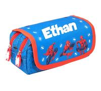 Marvel - Estuche para lápices personalizado, color negro, estuche escolar para niños, 2 compartimentos grandes, bolsa de papelería, Blue, L, Parte trasera