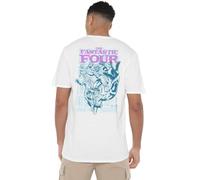 Marvel Fantastic Four Lineart Heroic First Family (Back Print) T Shirt, White Camiseta, Blanco, 5XL Unisex Adulto