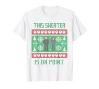 Marvel Hawkeye Clint Barton Kate Bishop Ugly Holiday Sweater Camiseta, Hombre, Blanco, M