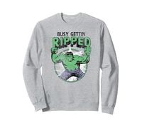 Marvel Hulk Busy Gettin Ripped Workout Sudadera, Unisex para Adultos, Gris Jaspeado, L
