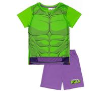 Marvel Hulk Conjunto de Pijama para Niño | Camiseta y pantalón Corto de Hulk para Niño | Poderoso diseño Verde y Morado | Mercancía Oficial pequeños superhéroes