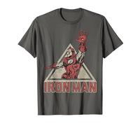Marvel Iron Man Power Triangle Retro Vintage Camiseta, Hombre, Asfalto, L