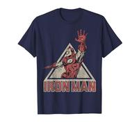 Marvel Iron Man Power Triangle Retro Vintage Camiseta, Hombre, Azul Marino, 3XL