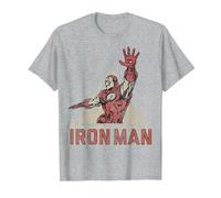 Marvel Iron Man Power Triangle Retro Vintage Camiseta, Hombre, Gris Jaspeado, XL