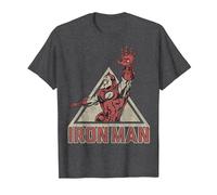 Marvel Iron Man Power Triangle Retro Vintage Camiseta, Hombre, Jaspeado Oscuro, XL