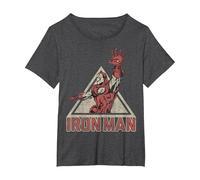 Marvel Iron Man Power Triangle Retro Vintage Camiseta, Mujer Tallas Grandes, Jaspeado Oscuro, 5XL Grande