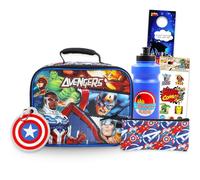 Marvel Juego de lonchera para niños de Los Vengadores, bolsa de almuerzo, llavero, botella de agua, calcomanías, kit de contenedor de comida de los Vengadores para niños