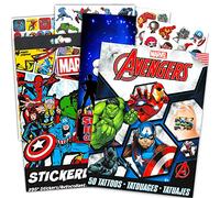 Marvel Juego de recuerdos de fiesta de Los Vengadores, paquete incluye más de 295 calcomanías de los Vengadores y 50 tatuajes temporales de los Vengadores para niños | Suministros de fiesta de Los