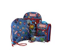 Marvel Kawaii Boys - Mochila de 16 pulgadas, juego escolar de 5 piezas (tamaño único, azul), Azul / Patchwork