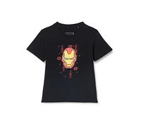 Marvel Legend Icon Officiel Iron-Man Holidays Christmas Elements imprimé T-Shirt pour Garçon Col RAS du COU Manches Courtes Coton Coupe régulière,Noir_Taille 10 ANS