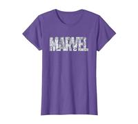 Marvel Logo Comics Gray Pencil Sketch Super Heroes Avengers Camiseta, Mujer, Morado Jaspeado, XXL