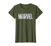 Marvel Logo Comics Gray Pencil Sketch Super Heroes Avengers Camiseta, Mujer, Verde Oliva, S