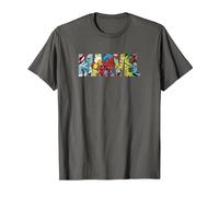 Marvel Logo with Characters Spider-Man, Iron Man, Thor, Hulk Camiseta, Hombre, Asfalto, 3XL
