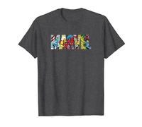 Marvel Logo with Characters Spider-Man, Iron Man, Thor, Hulk Camiseta, Hombre, Jaspeado Oscuro, XXL