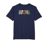 Marvel Logo with Characters Spider-Man, Iron Man, Thor, Hulk Camiseta, Hombre Tallas Grandes, Azul Marino, 2X Alto