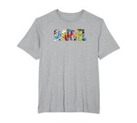 Marvel Logo with Characters Spider-Man, Iron Man, Thor, Hulk Camiseta, Hombre Tallas Grandes, Gris Jaspeado, 2X Alto