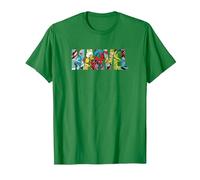 Marvel Logo with Characters Spider-Man, Iron Man, Thor, Hulk Camiseta, Hombre, Verde Kelly, M
