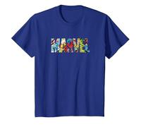 Marvel Logo with Characters Spider-Man, Iron Man, Thor, Hulk Camiseta, Niños, Azul Real, 10 años