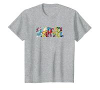 Marvel Logo with Characters Spider-Man, Iron Man, Thor, Hulk Camiseta, Niños, Gris Jaspeado, 6 años