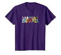 Marvel Logo with Characters Spider-Man, Iron Man, Thor, Hulk Camiseta, Niños, Morado, 3 años