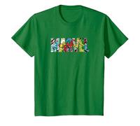 Marvel Logo with Characters Spider-Man, Iron Man, Thor, Hulk Camiseta, Niños, Verde Kelly, 12 años