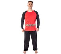 Marvel Men's Deadpool Costume Raglan Long Sleeve Top and Pants 2 Piece Character Pajama Set