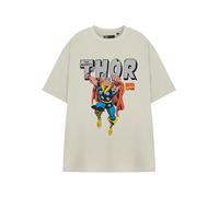 Marvel Mighty Thor - Camiseta gráfica de manga corta para hombre, logotipo clásico, ropa para fanáticos de superhéroes, camiseta vintage de cómics para hombre, Beige, Large