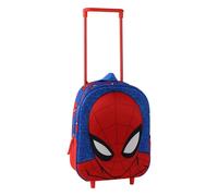Mochila Escolar con Ruedas Spider-Man Niño - Trolley Infantil 3D en EVA Azul y Rojo, Asa Telescópica y Carro Integrado, Bolsillo Frontal y Lateral de Malla, Licencia Oficial, Vuelta al Cole