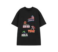 Marvel Multi Personajes Camiseta Negra de Manga Corta para Hombres | Camiseta Gráfica con Iron Man, Spider-Man, Hulk y Capitán América | Ropa de Superhéroes de Cómics | Mercancía Oficial de Marvel