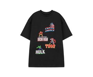Marvel Multi Personajes Camiseta Negra de Manga Corta para Hombres | Camiseta Gráfica con Iron Man, Spider-Man, Hulk y Capitán América | Ropa de Superhéroes de Cómics | Mercancía Oficial de Marvel