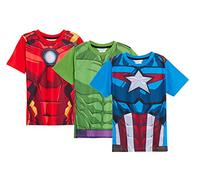 Marvel Pack de 3 Camisetas Avengers para niños, Hulk, Iron Man, Capitán América, Tops de Disfraz para niños, Camisetas de Manga Corta
