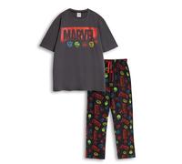 Marvel Pijama de los Vengadores para Hombre, Negro, Multicolor, de Manga Corta y Pierna Larga | Diseño de Dibujos Animados de Hulk, Iron Man, Thor y Capitán América | Merchandising de Marvel